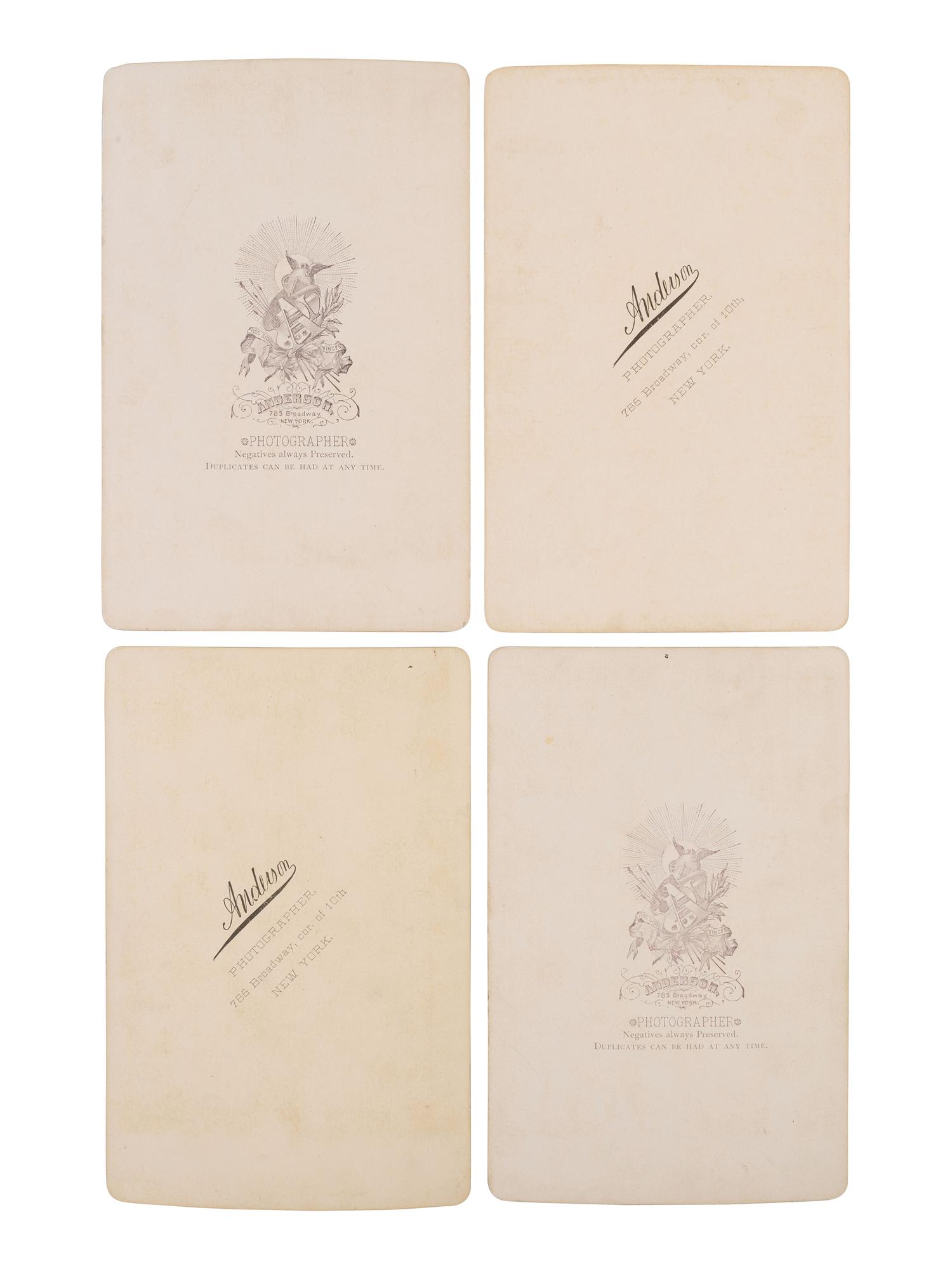 ANDERSON, David H. (1827-1905), photographer. Four cabinet cards of Sioux Indians from Buffalo Bill's Wild West show, incl. Julie Nelson. New York, ca 1886.