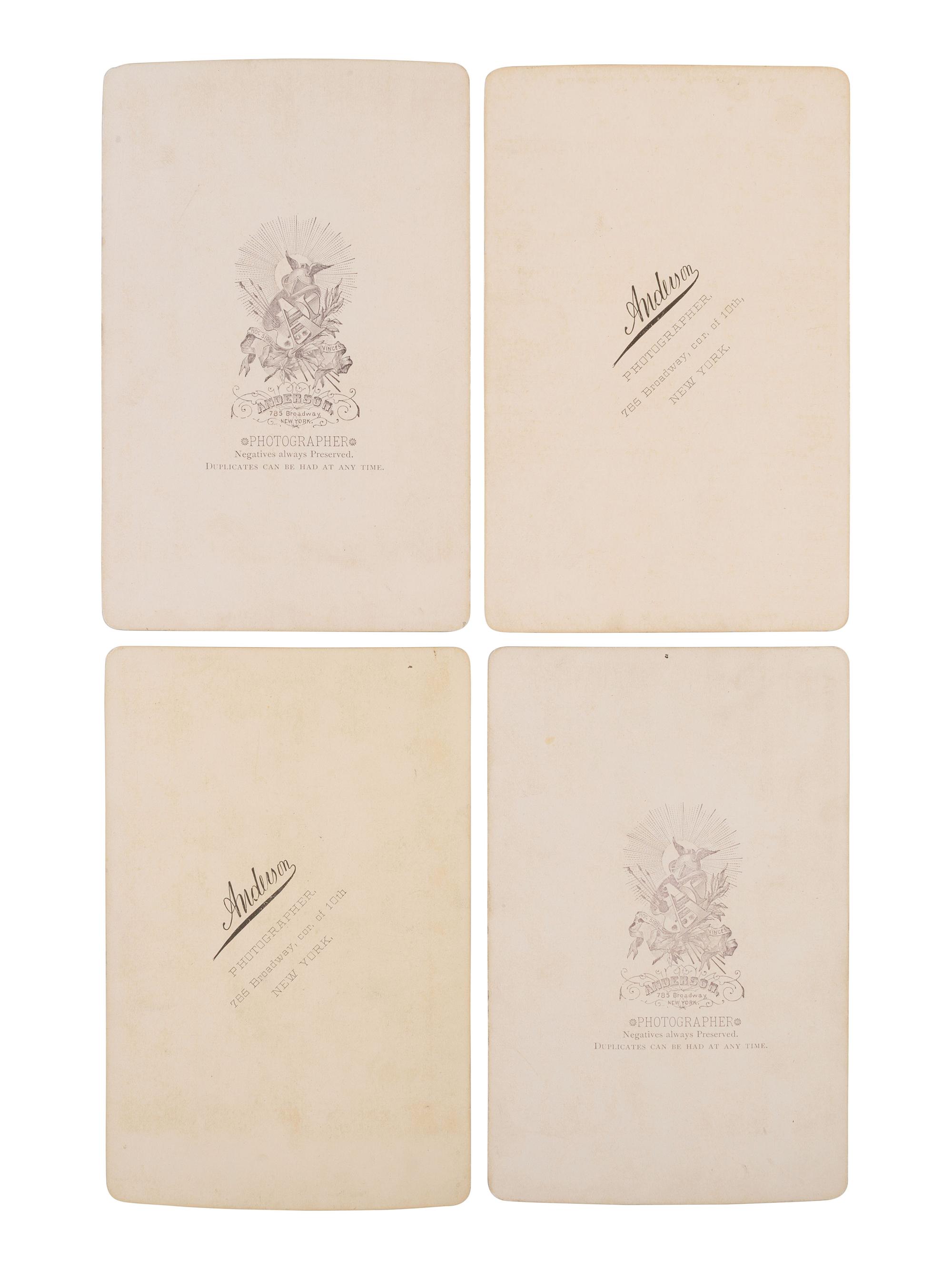 ANDERSON, David H. (1827-1905), photographer. Four cabinet cards of Sioux Indians from Buffalo Bill's Wild West show, incl. Julie Nelson. New York, ca 1886.