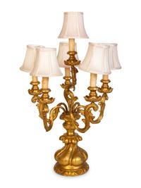A Contemporary Giltwood Six-Light Table Lamp