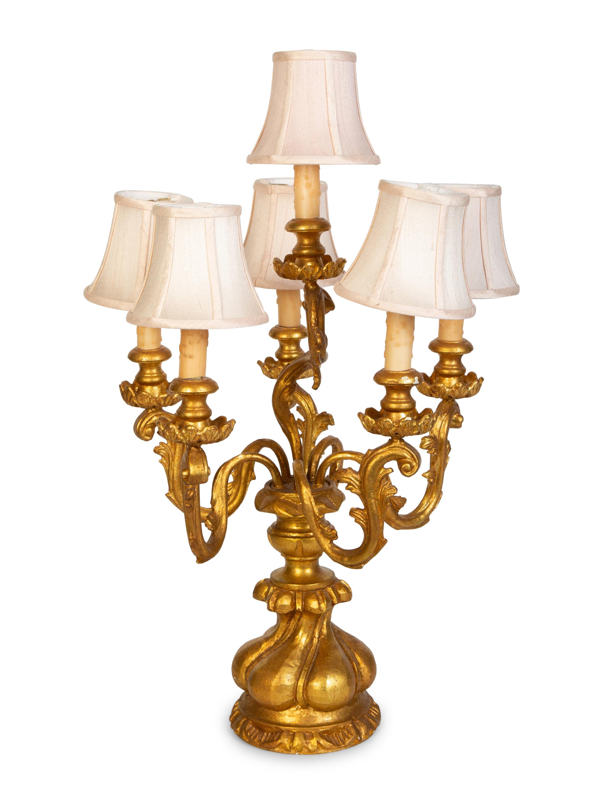 A Contemporary Giltwood Six-Light Table Lamp