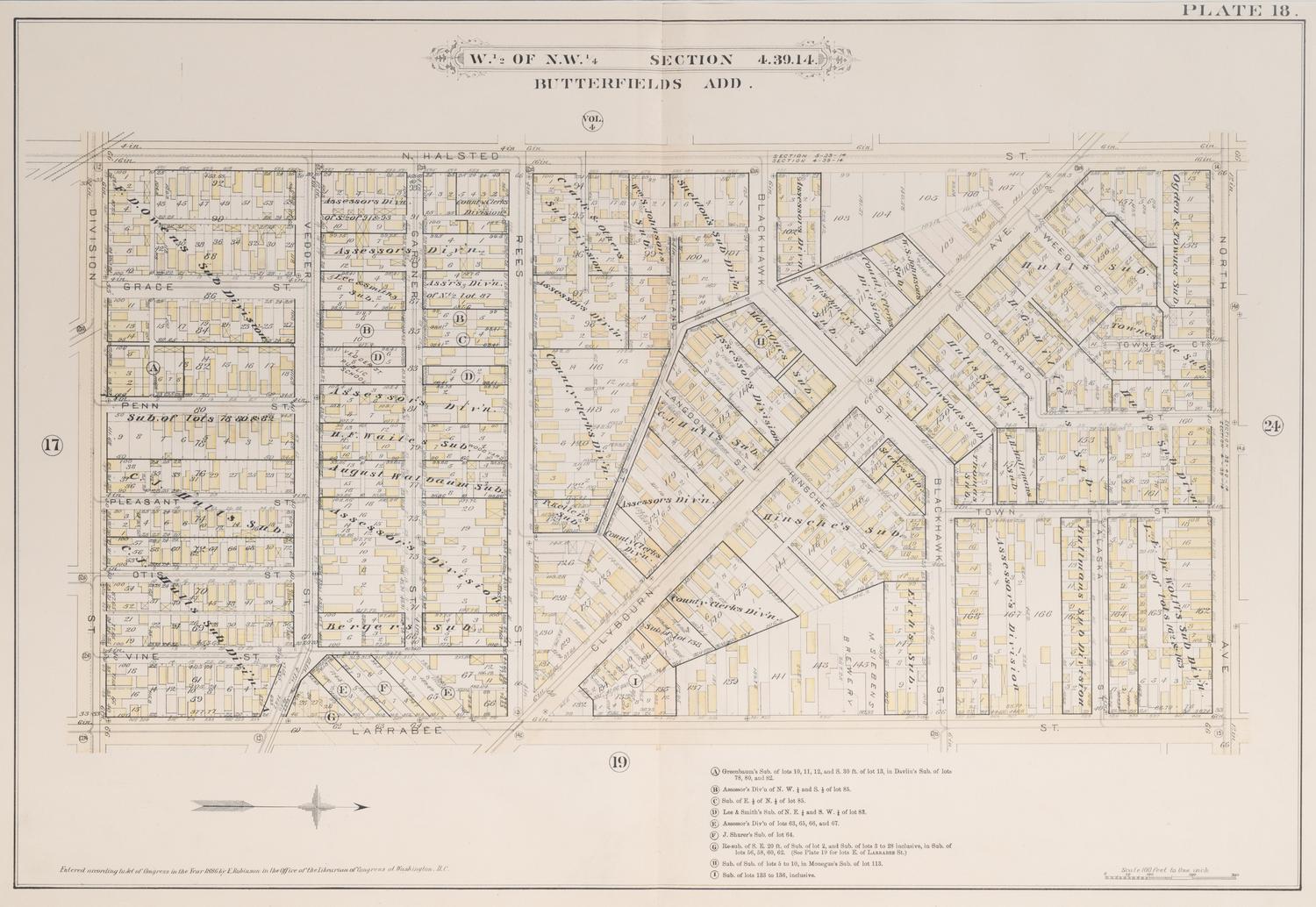A group of 5 maps of Chicago streets, comprising: