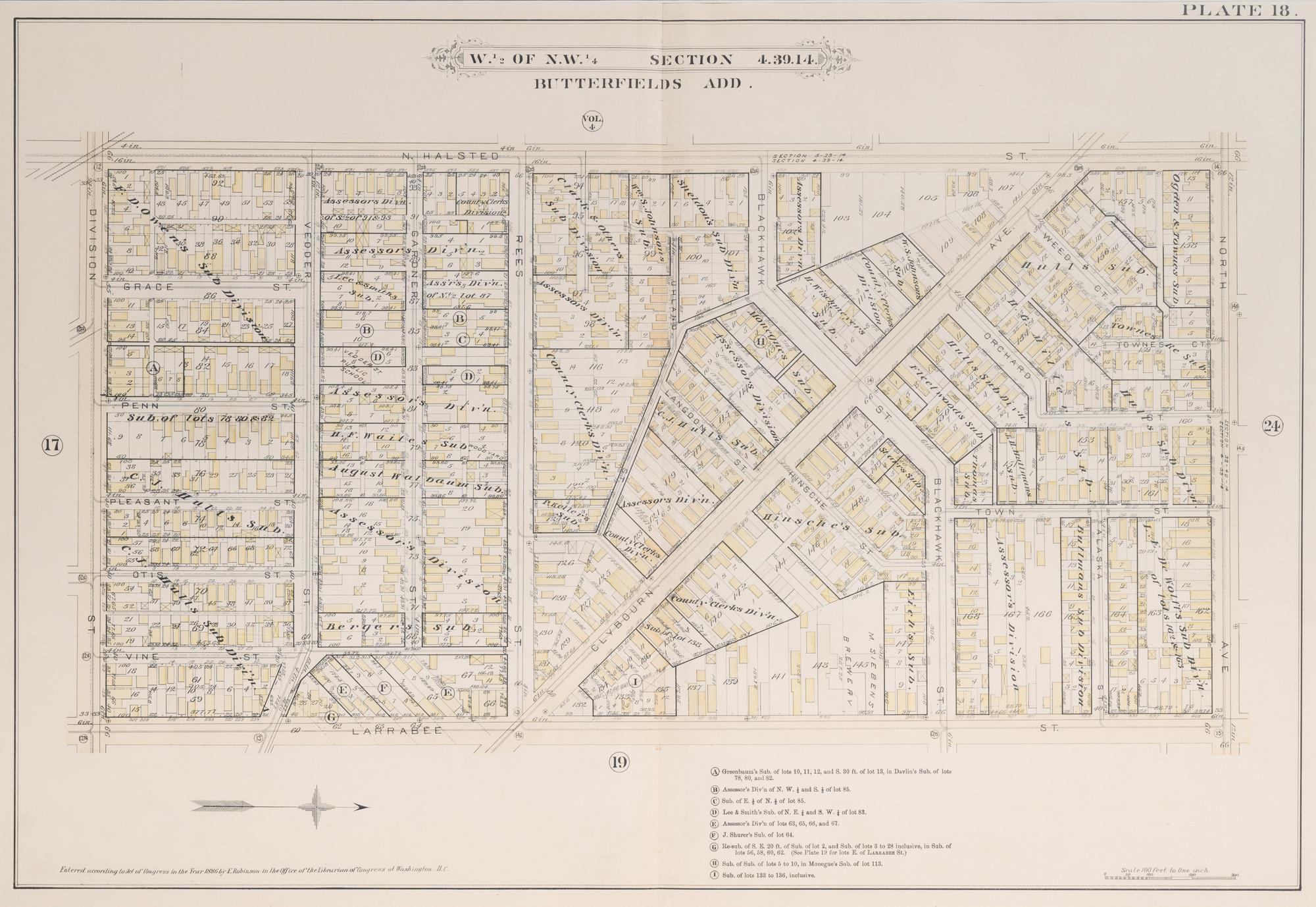 A group of 5 maps of Chicago streets, comprising: