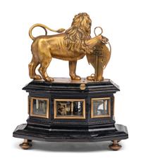 A German Gilt Brass Quarter-Striking Automaton Clock with Lion