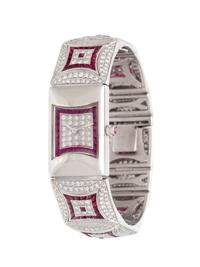 FRED, 18K WHITE GOLD, DIAMOND AND RUBY WRISTWATCH