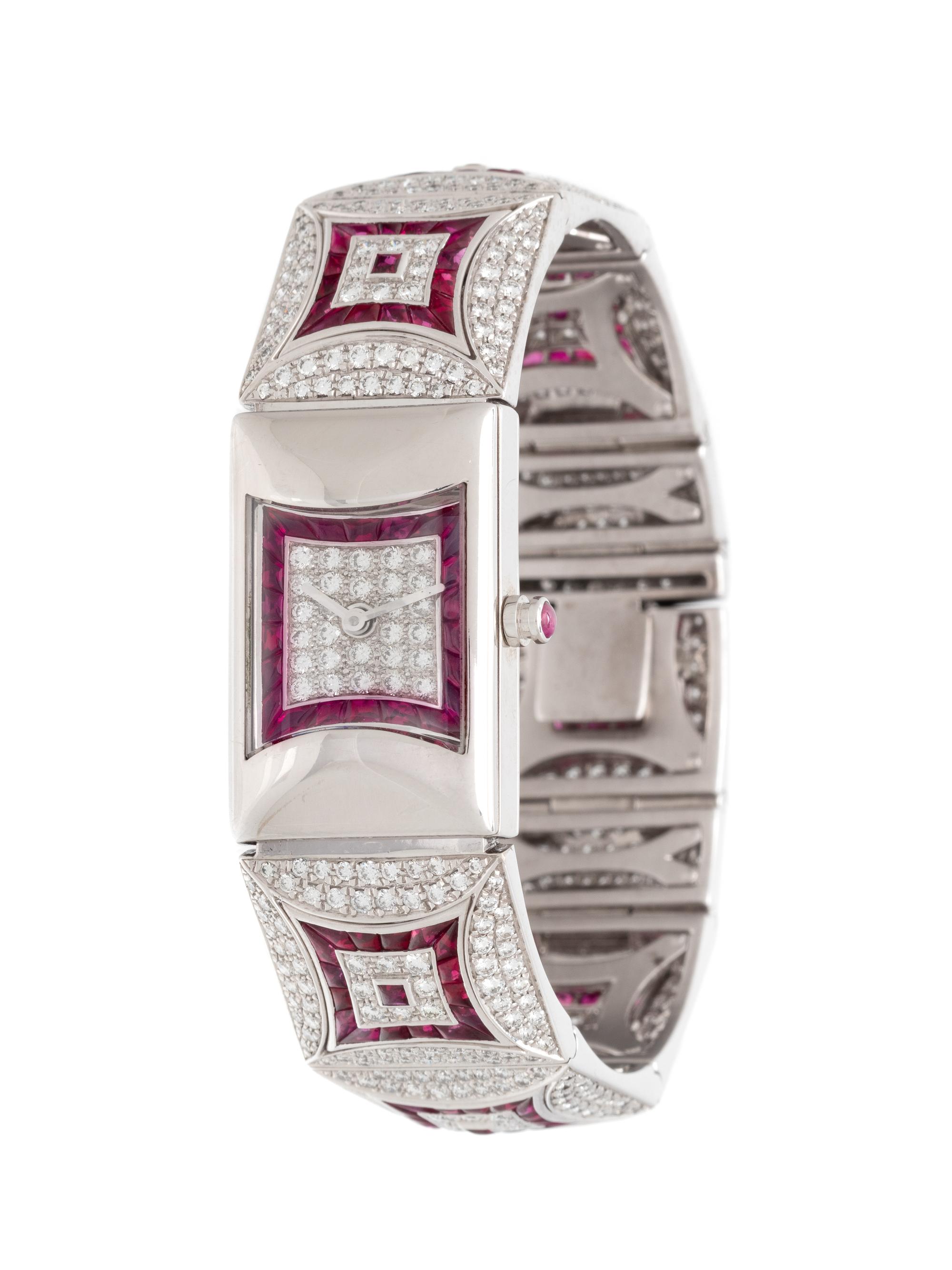 FRED, 18K WHITE GOLD, DIAMOND AND RUBY WRISTWATCH