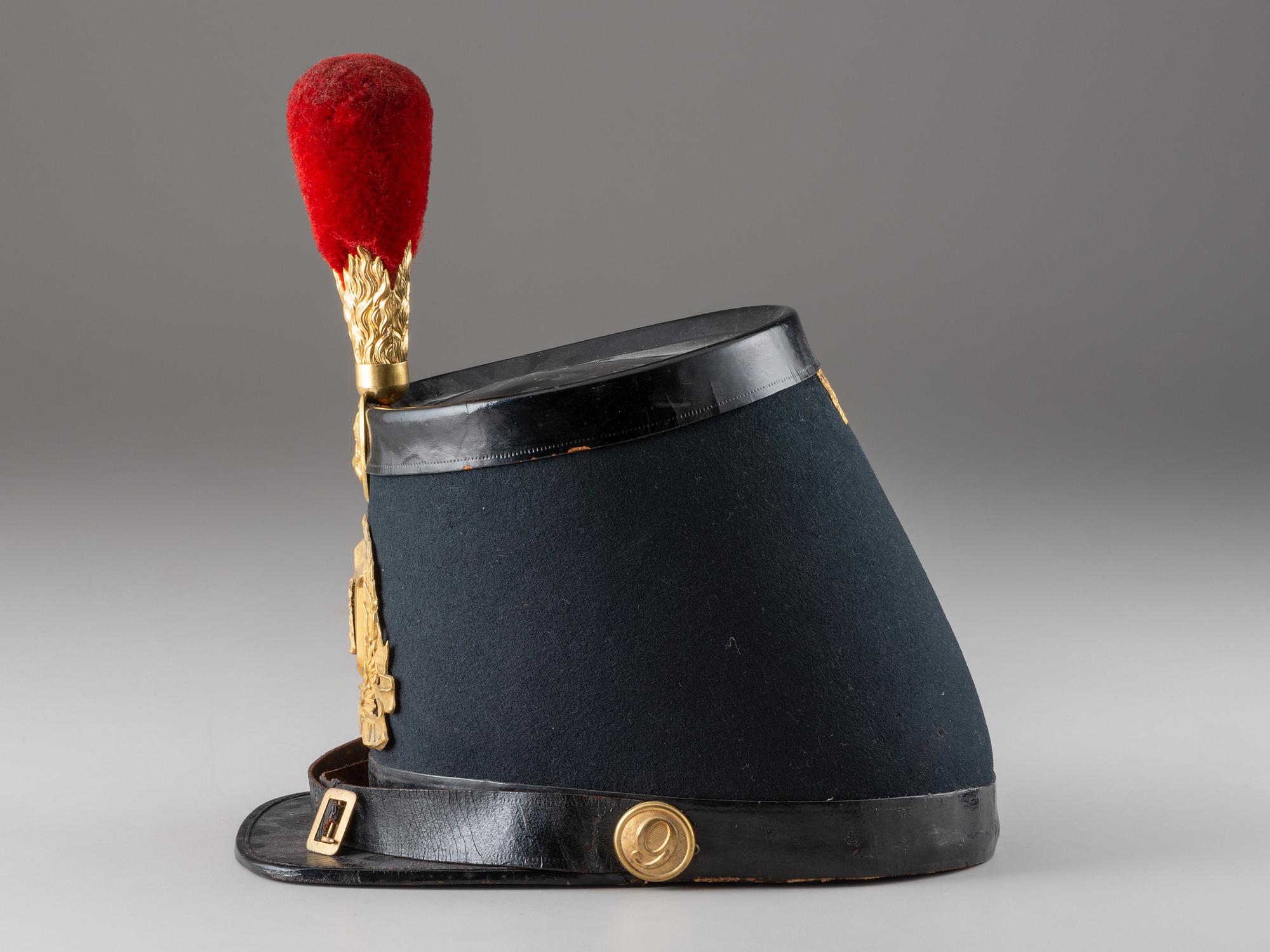[MILITIA]. Ordnance Shako, possibly 9th New York Militia, identified to Welles. Manufactured by James S. Smith, New York.