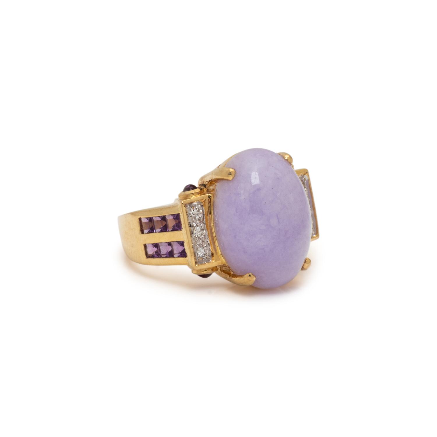 DYED LAVENDER JADE, AMETHYST, AND DIAMOND RING