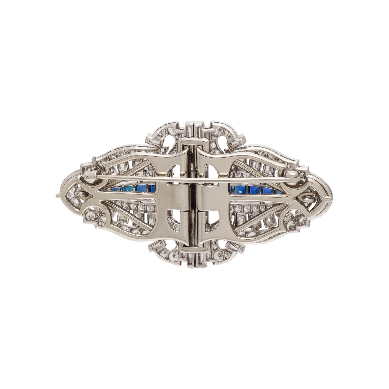 ART DECO, DIAMOND AND SAPPHIRE DOUBLE CLIP BROOCH