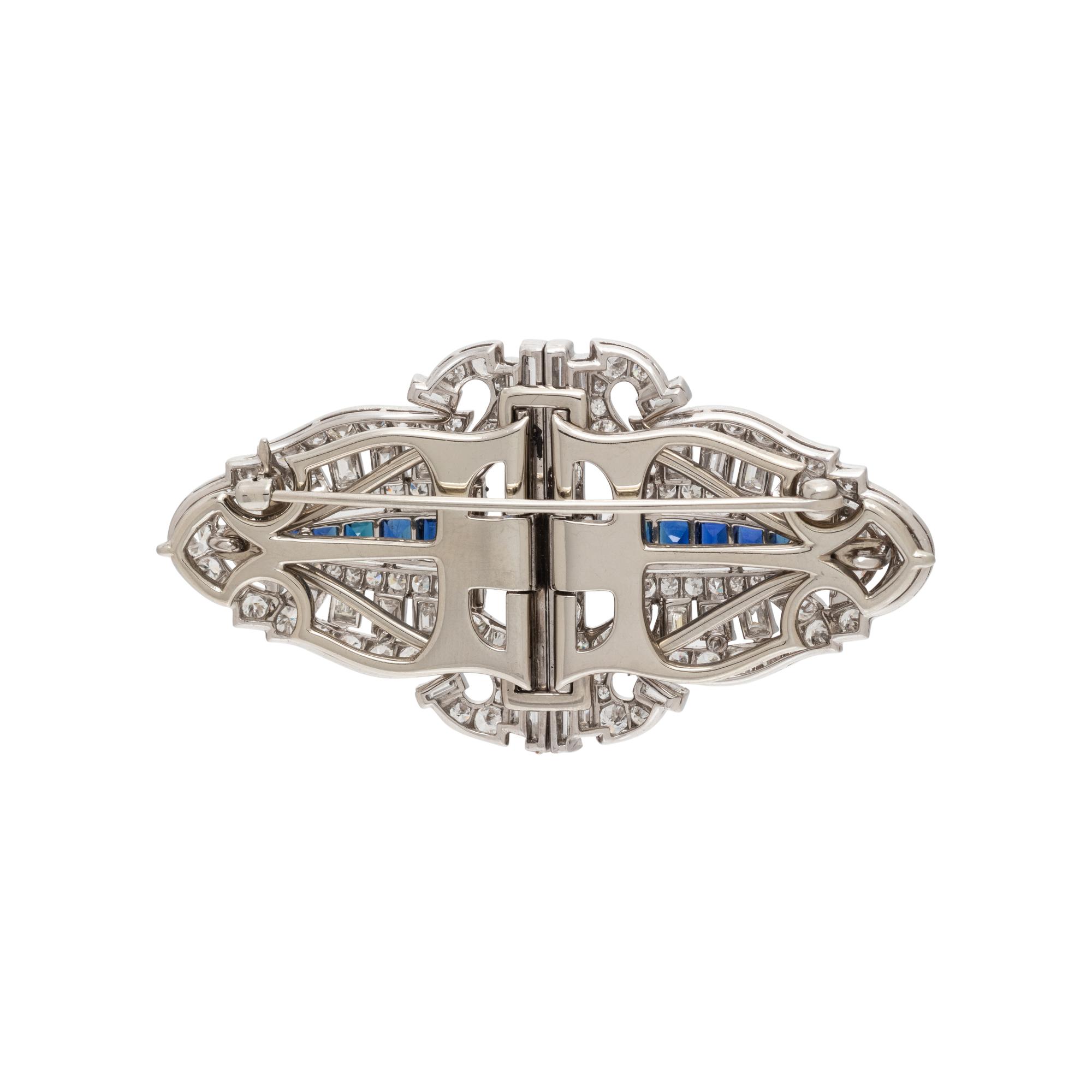 ART DECO, DIAMOND AND SAPPHIRE DOUBLE CLIP BROOCH