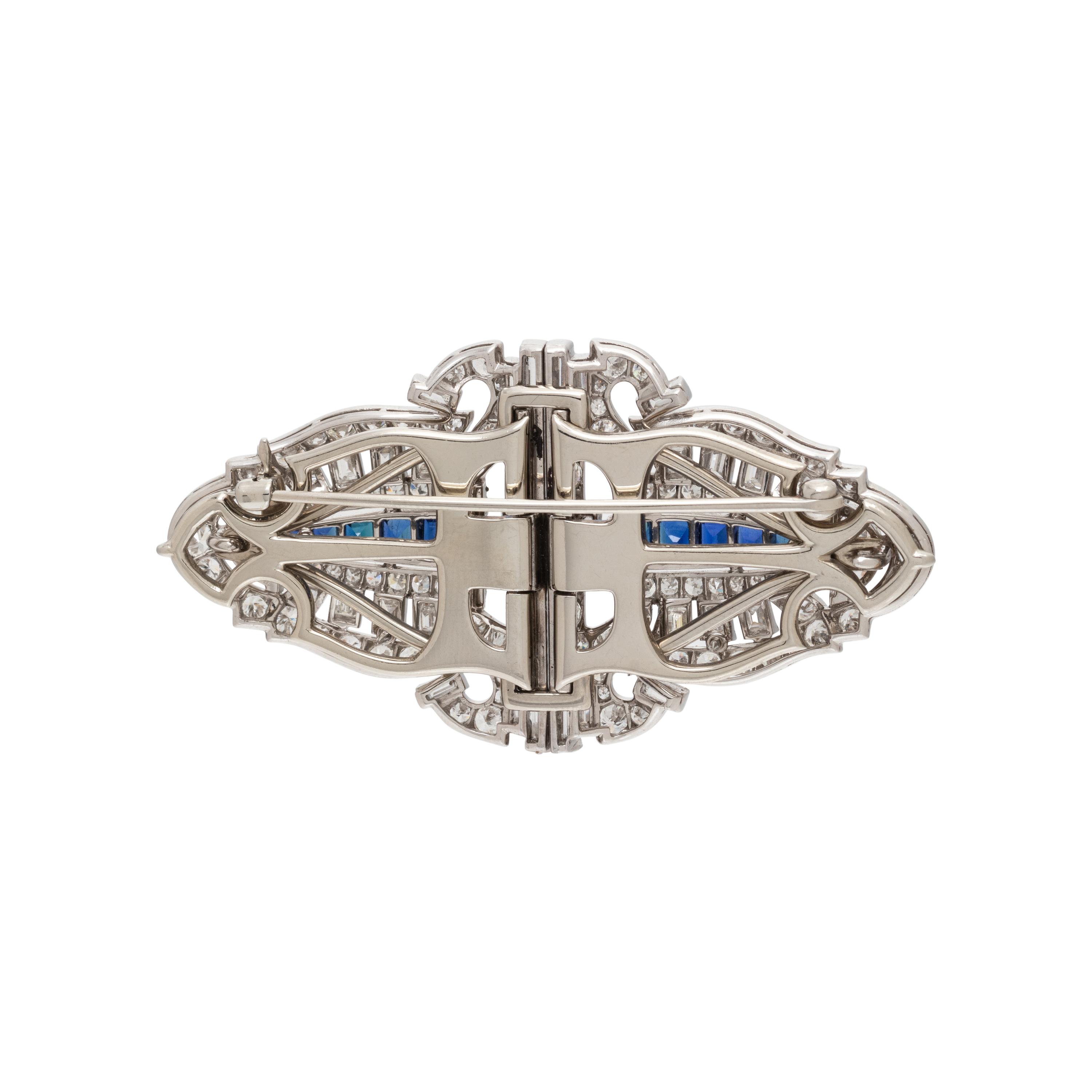 ART DECO, DIAMOND AND SAPPHIRE DOUBLE CLIP BROOCH