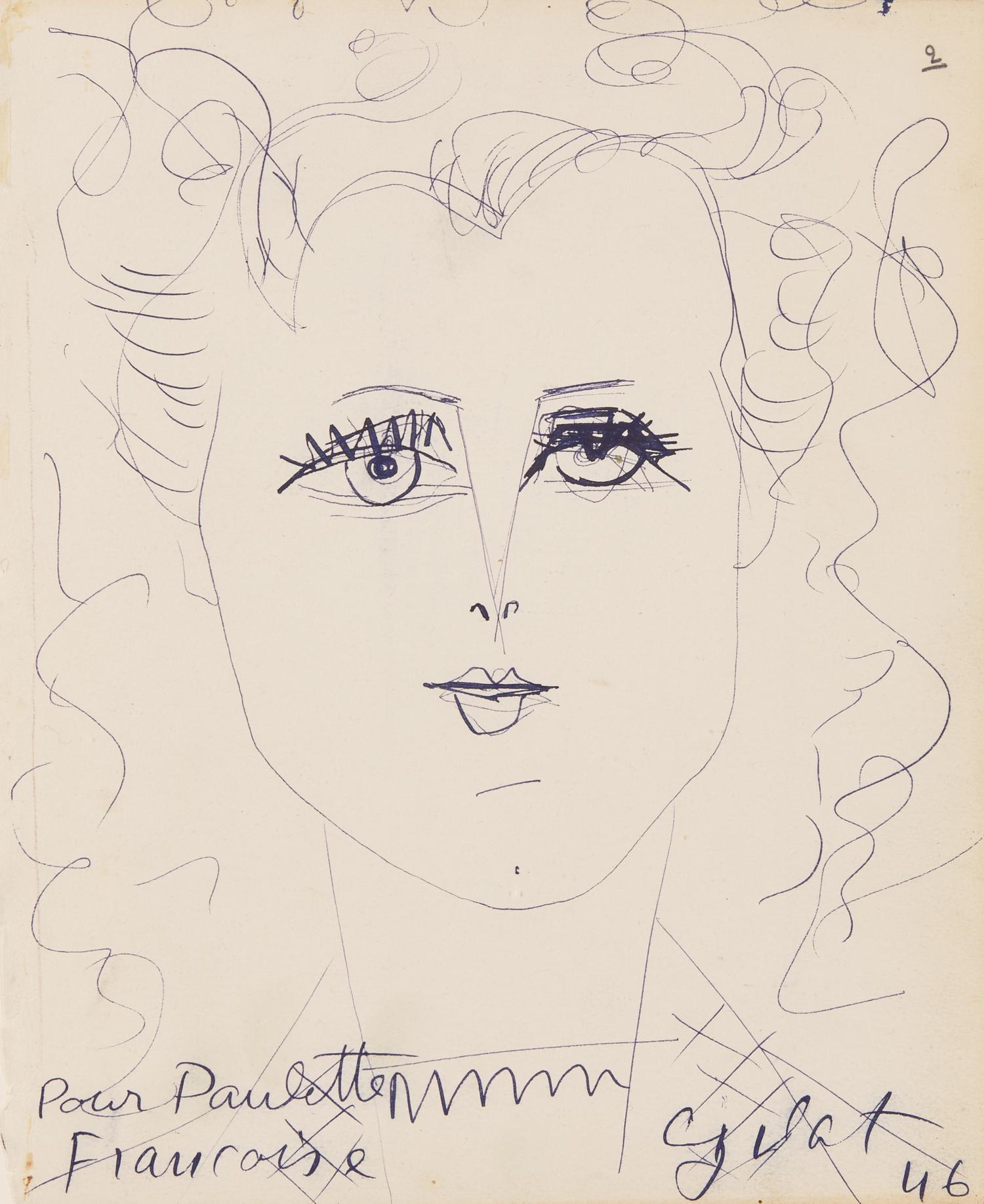 Françoise Gilot (French, 1921-2023) Together with Javier Vilató (Spanish, 1921-2000) — Feuillets du Livre d'Or de 'Chez Paulette' , 1946 (A Pair of Works)