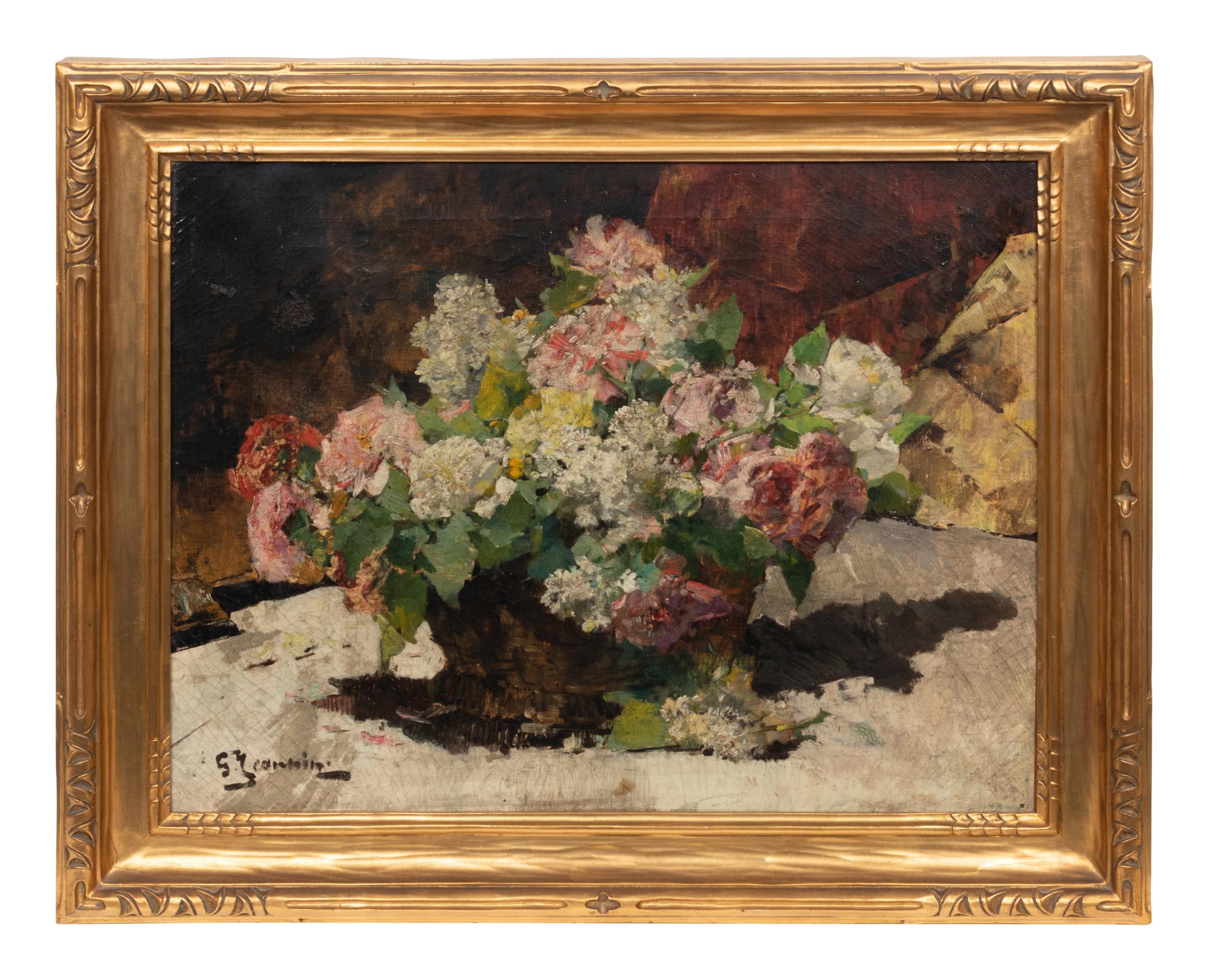 Artist Unknown Still Life oil on canvas signed illegibly (lower left) 19 3/4 x 22 3/4 inches.