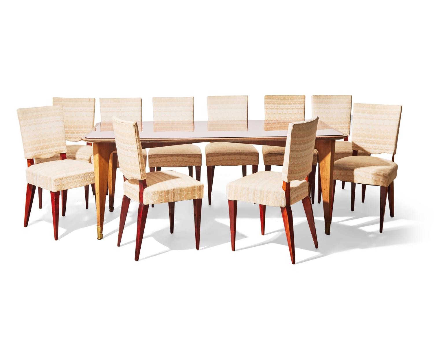 Glass-Top Dining Table and Ten Chairs