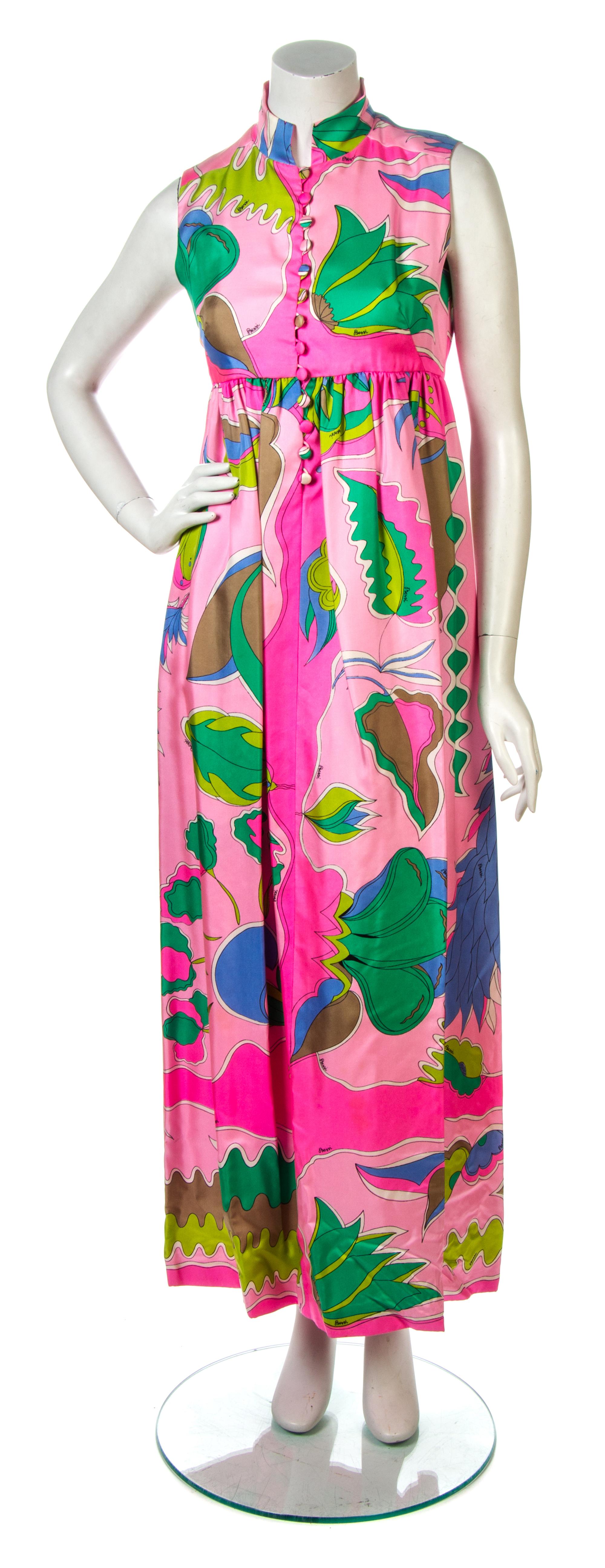 An Averardo Bessi Pink and Green Silk Print Gown, Size 8.