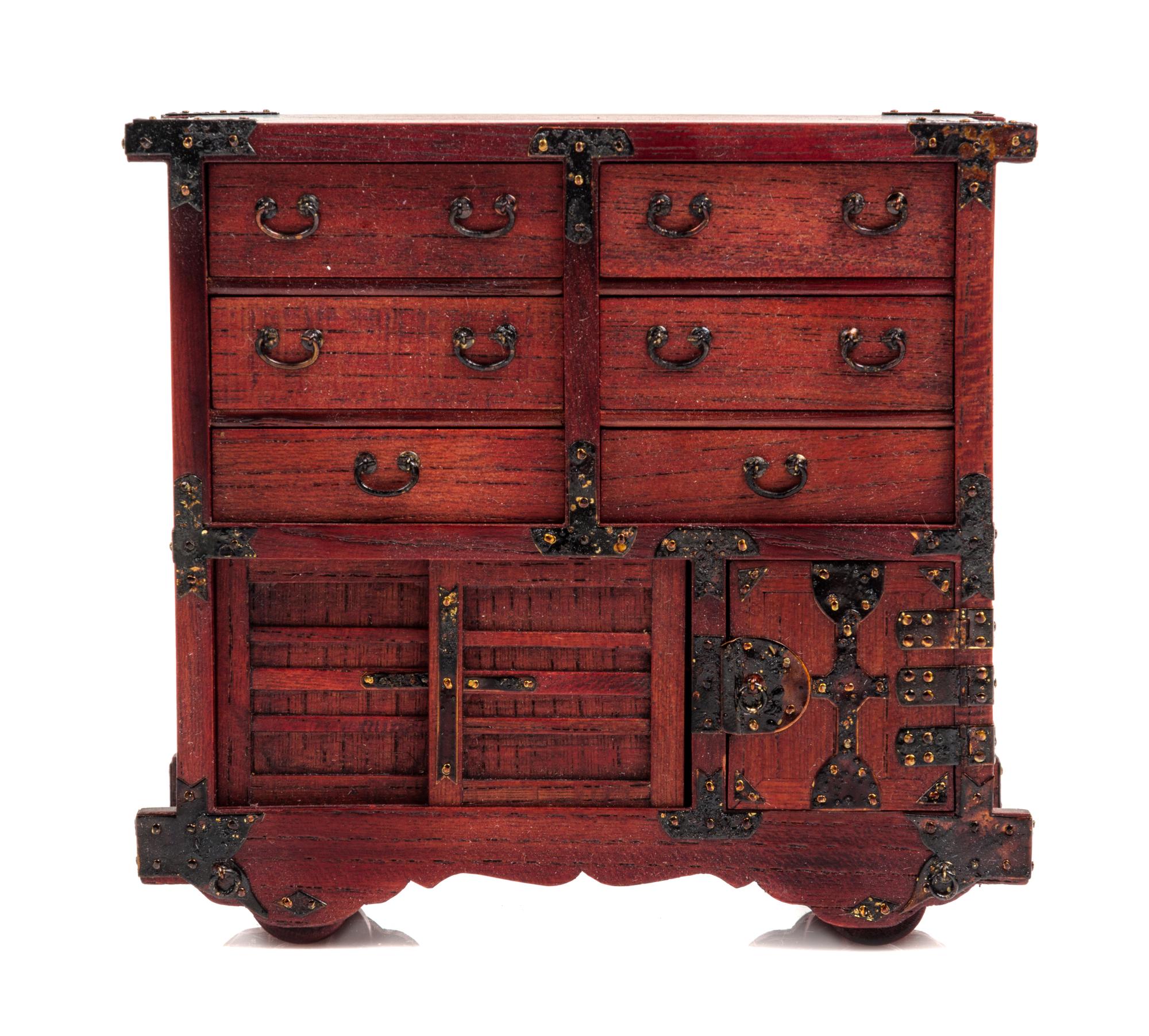 A Japanese Kuruma-Dansu Wheeled Chest Height 4 1/4 x width 4 5/8 x depth 2 inches. — Minoru Aoki, Late 20th Century