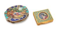 A Group of Two Continental Enameled Compacts, Early 20th Century, comprising a Continental silver compact and a gilt metal compact.