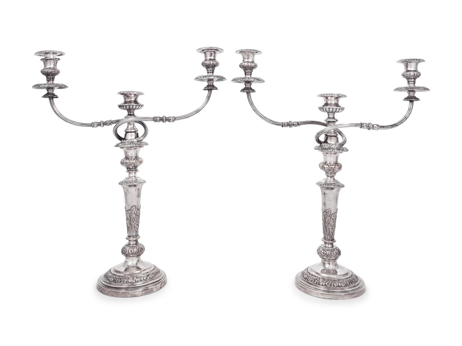 A Pair of Silver-Plate Three-Light Candelabra