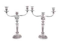 A Pair of Silver-Plate Three-Light Candelabra