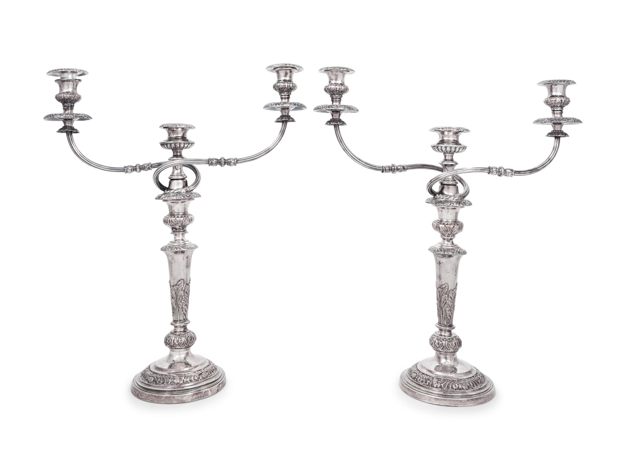 A Pair of Silver-Plate Three-Light Candelabra