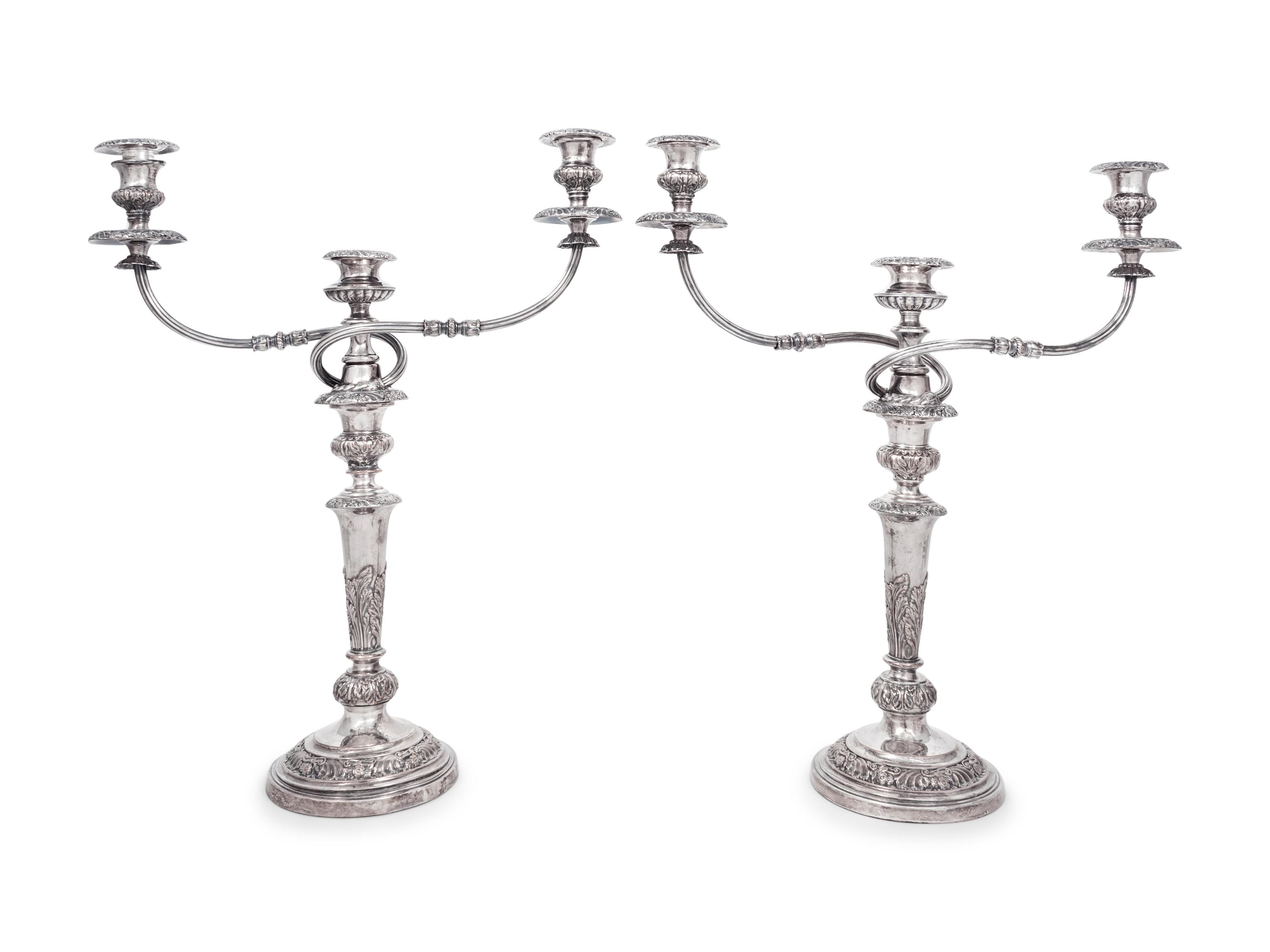 A Pair of Silver-Plate Three-Light Candelabra