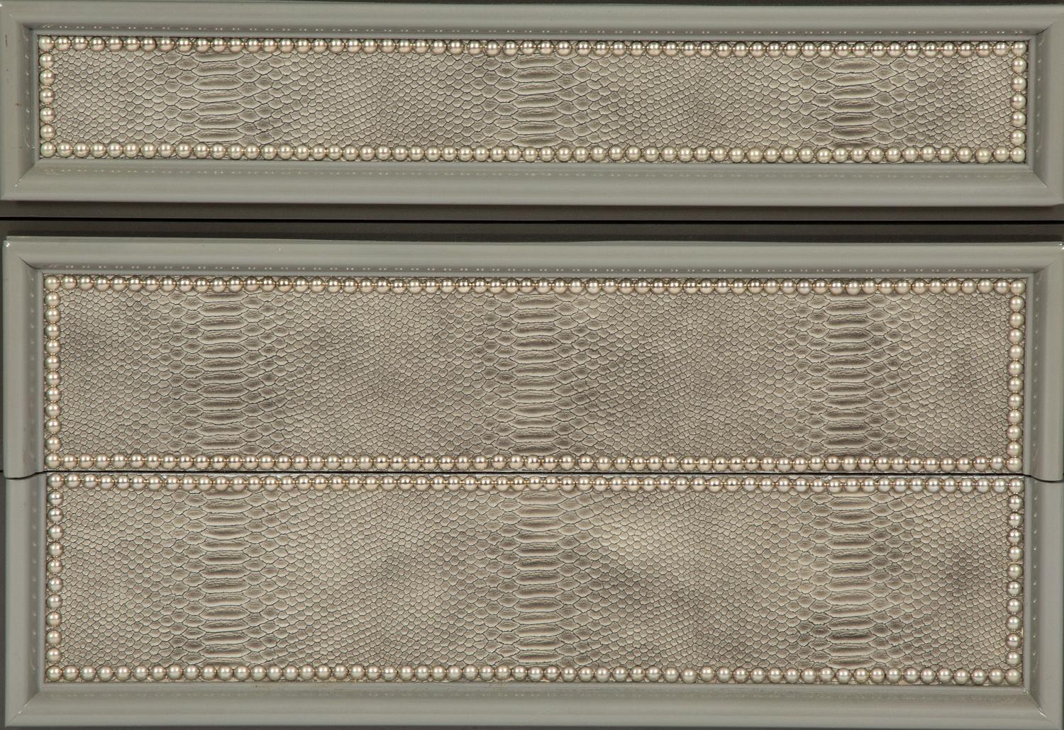 A Pair of Custom Painted Bedside Cabinets with Faux-Python Veneered Drawer Fronts
