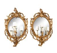 A Pair of Louis XV Style Giltwood Girandole Mirrors