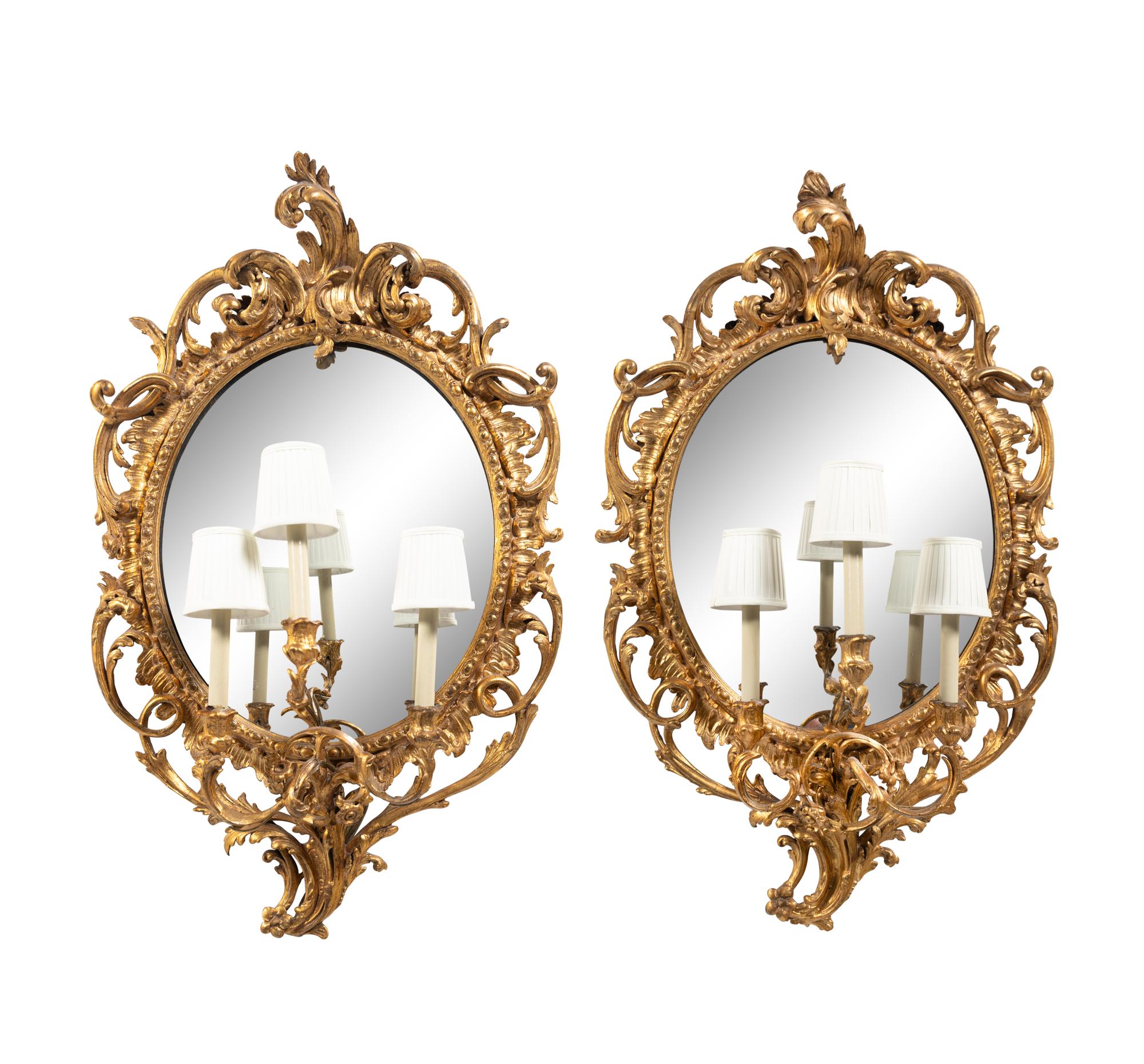 A Pair of Louis XV Style Giltwood Girandole Mirrors