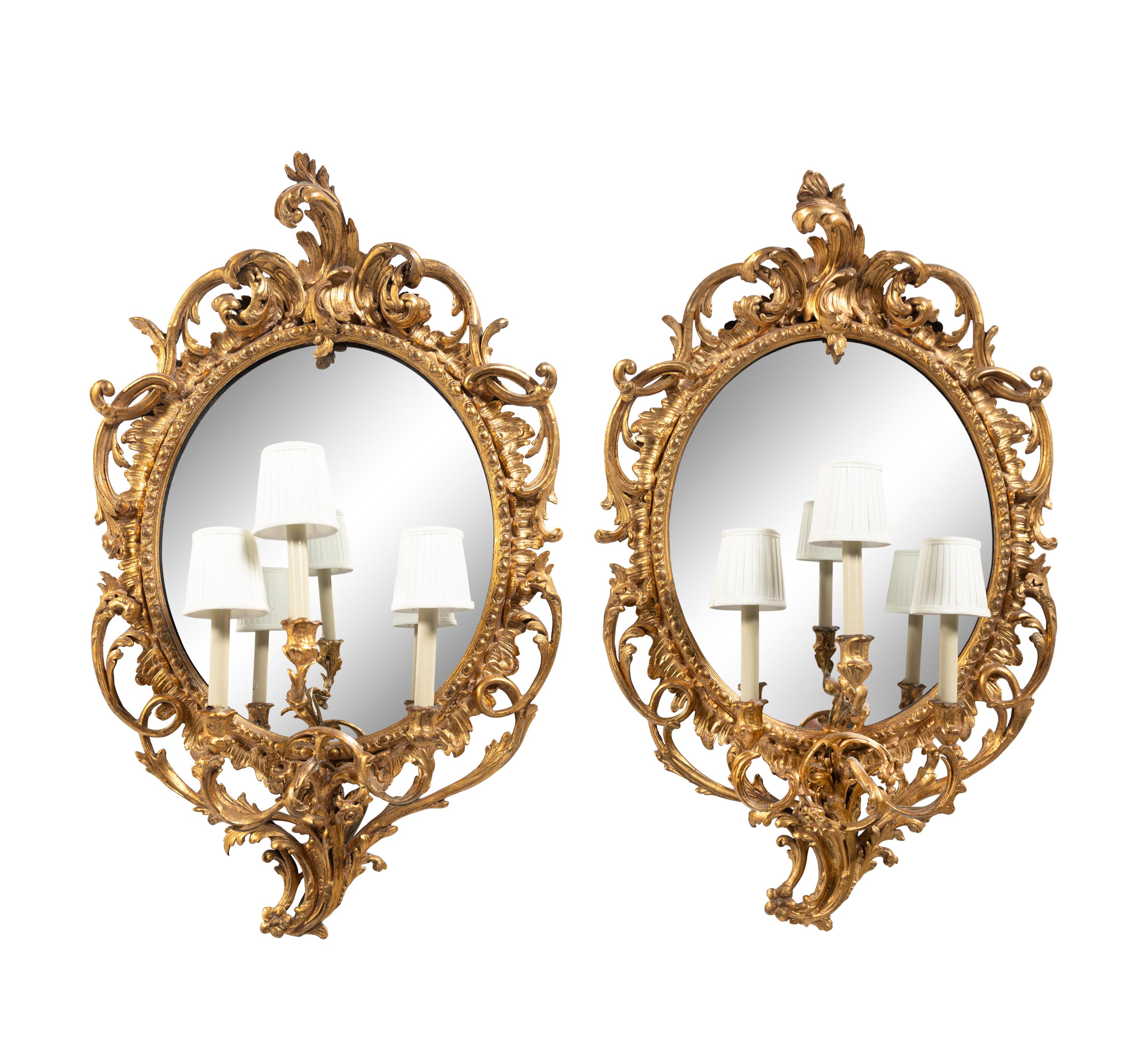 A Pair of Louis XV Style Giltwood Girandole Mirrors