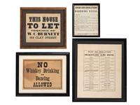 [RULES & REGULATIONS] -- [LODGING]. A group of 4 broadsides outlining rules and regulations and matters related to lodgings and other establishments.