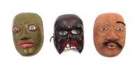 Three Painted Wood Masks Height of largest 7 3/4 inches.