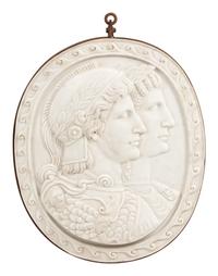 An Italian Iron-Mounted Marble Profile Medallion