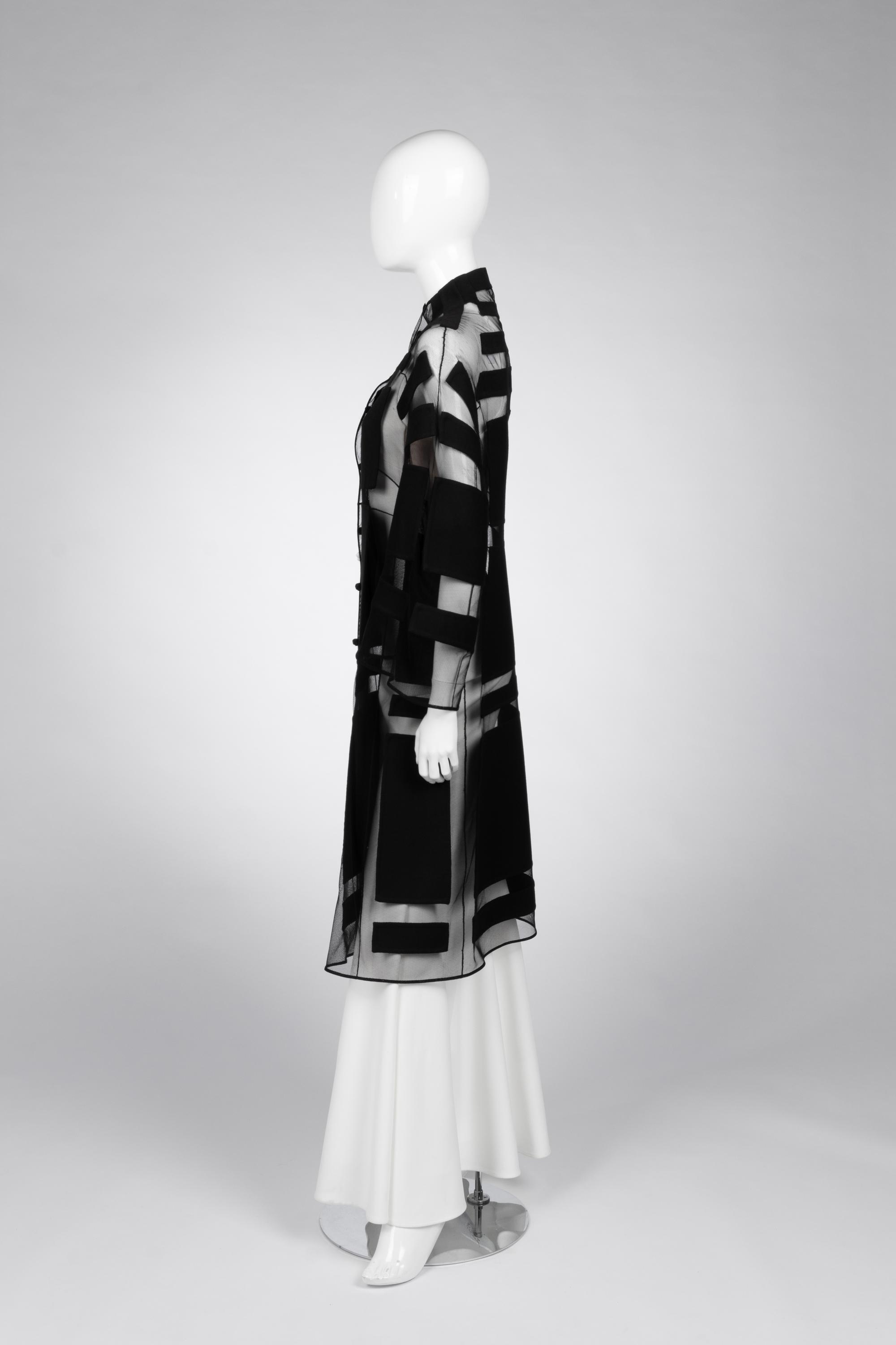 Ralph Rucci Silk Net Jacket with Wool Crepe Patches