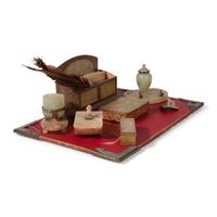 An Assembled Jade, Glass and Brass Desk Set