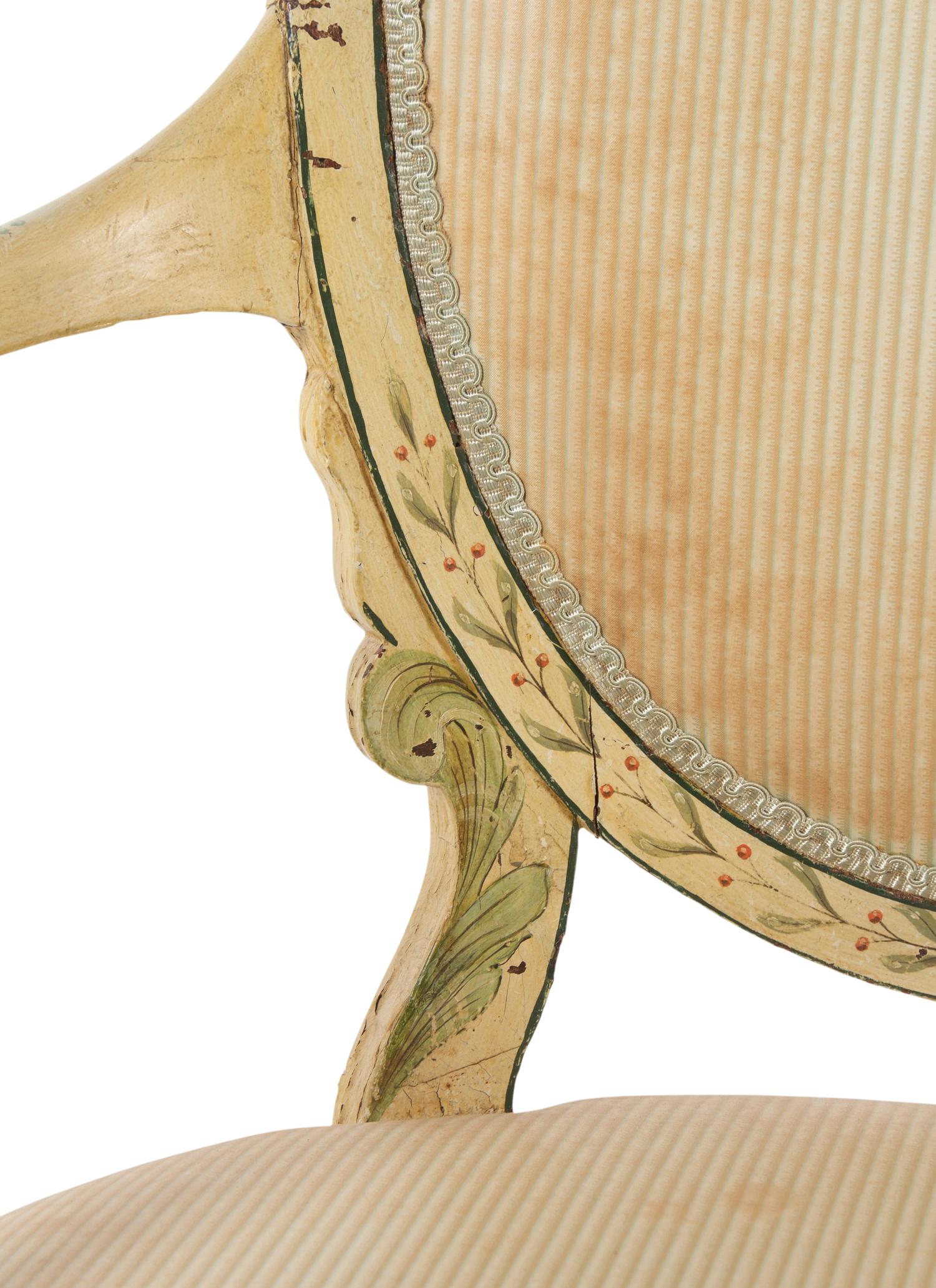 A George III Polychrome and Cream-Painted Armchair