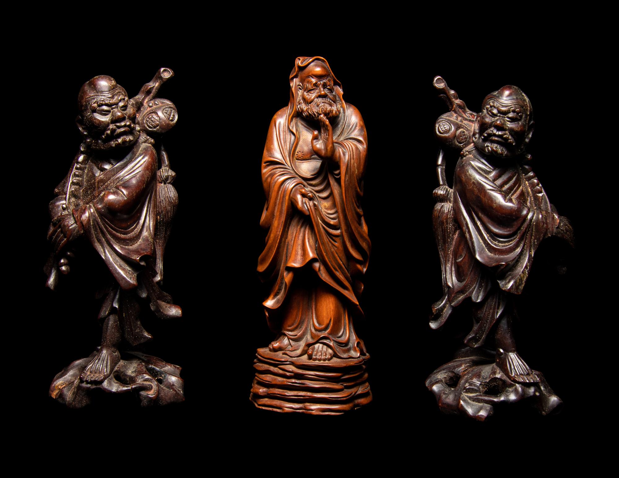 Seven Chinese Carved Hardwood Figures