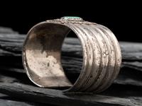 Navajo Ingot Cuff Bracelet, with Drilled Turquoise Stone, Collected by Hoffman Birney (1891-1958)