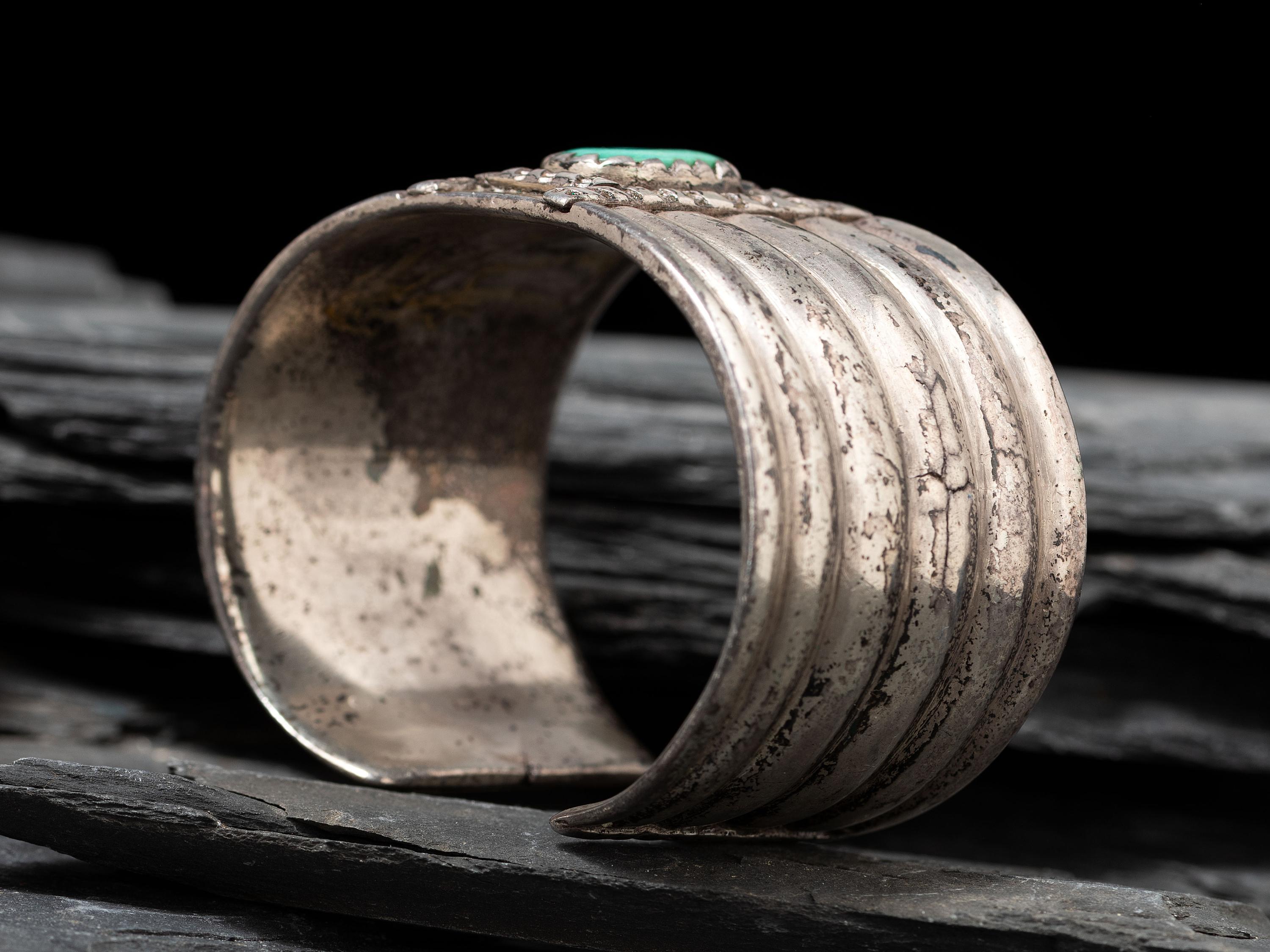 Navajo Ingot Cuff Bracelet, with Drilled Turquoise Stone, Collected by Hoffman Birney (1891-1958)