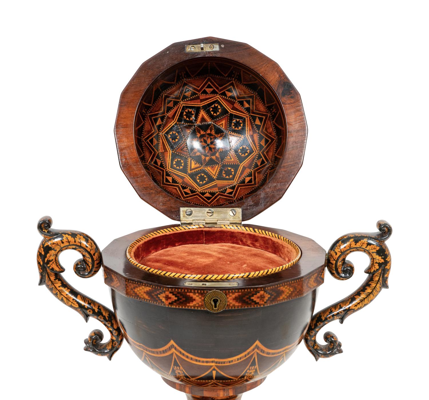 A Tunbridge Ware Macassar Ebony and Marquetry Footed Table Casket