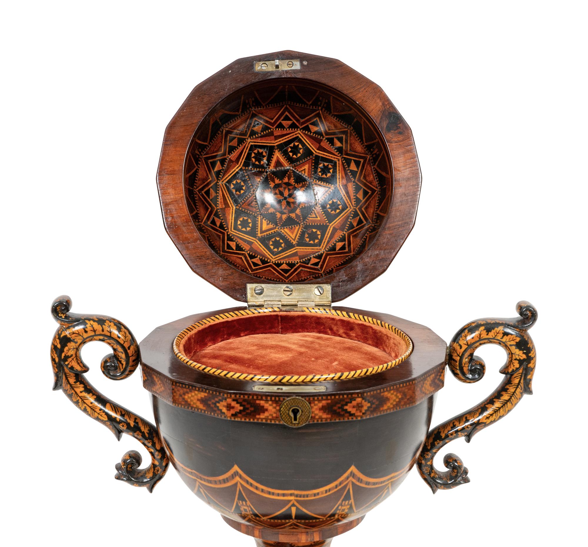 A Tunbridge Ware Macassar Ebony and Marquetry Footed Table Casket