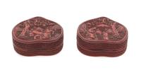 A Matched Pair of Cinnabar Lacquer Boxes and Covers Width 4 1/4 inches.