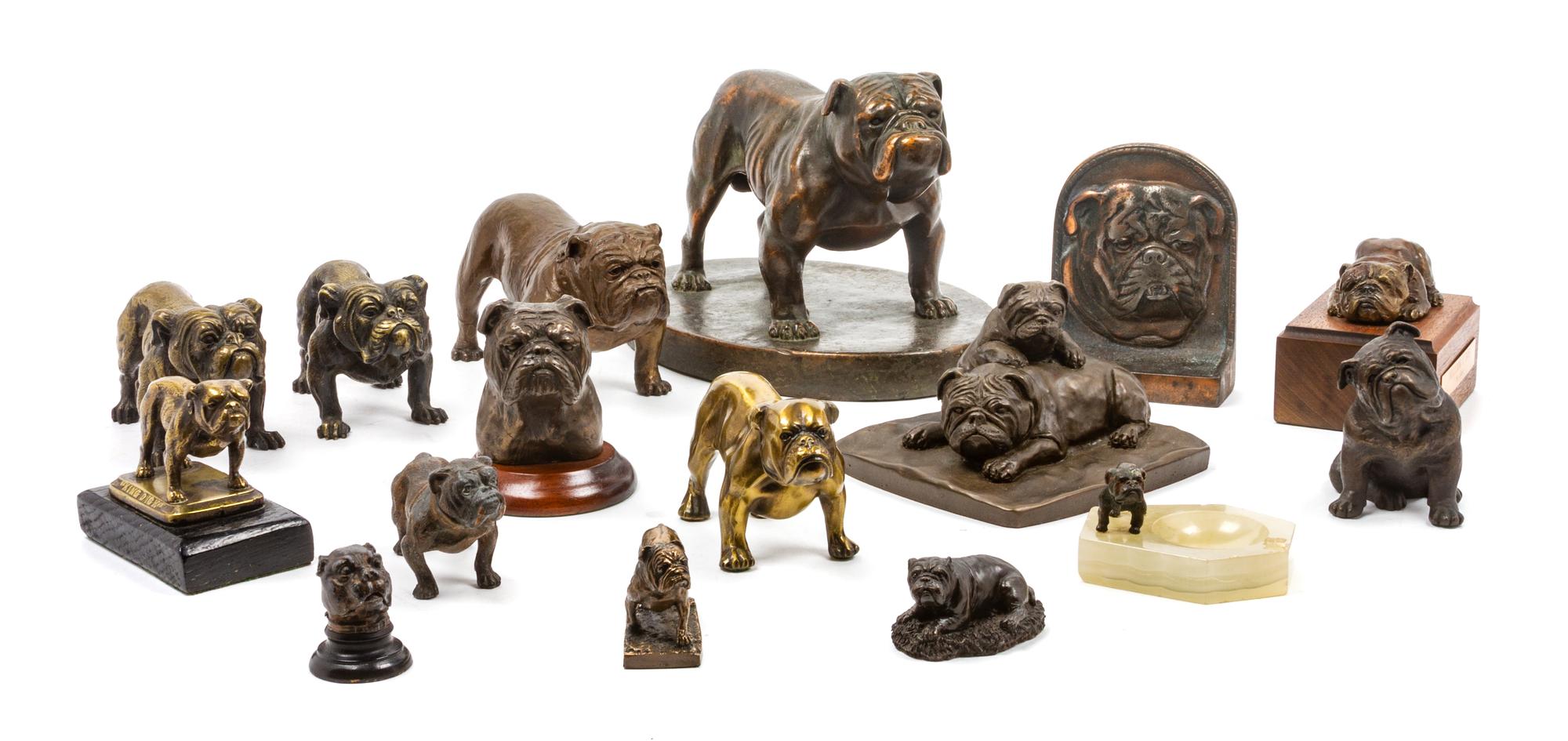 A Group of Sixteen Bulldog Figures Width of widest 9 3/4 inches.