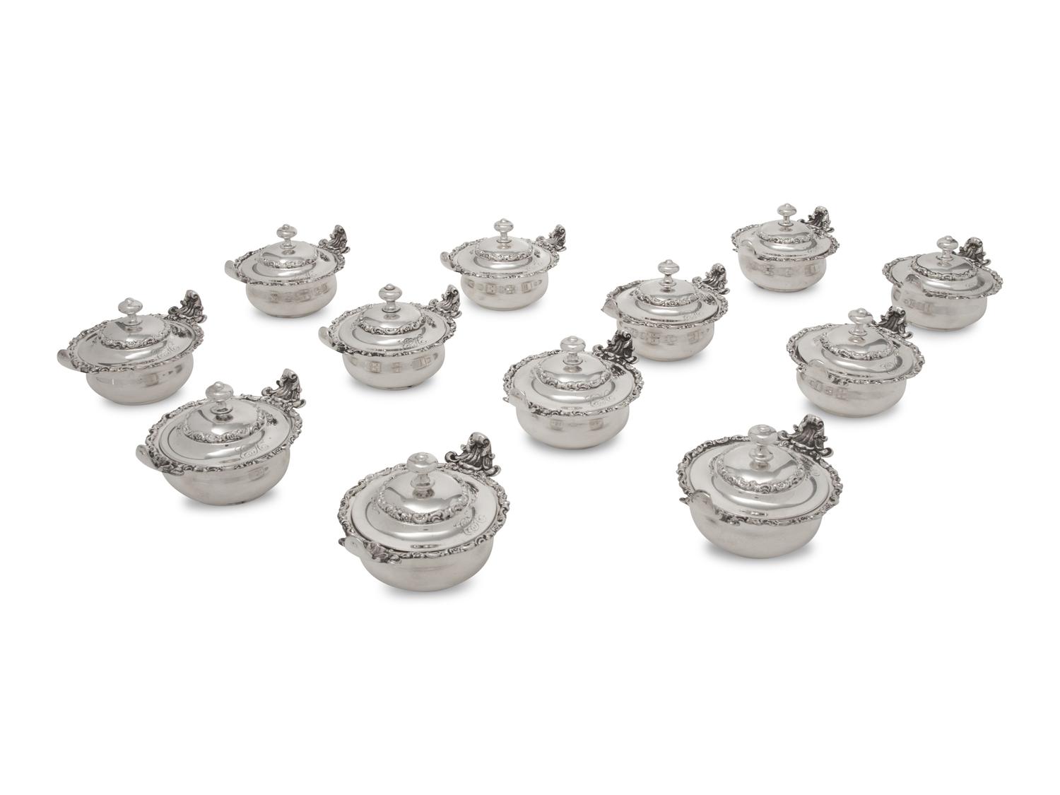 A Set of Twelve American Silver Covered Bouillon Bowls and Underplates