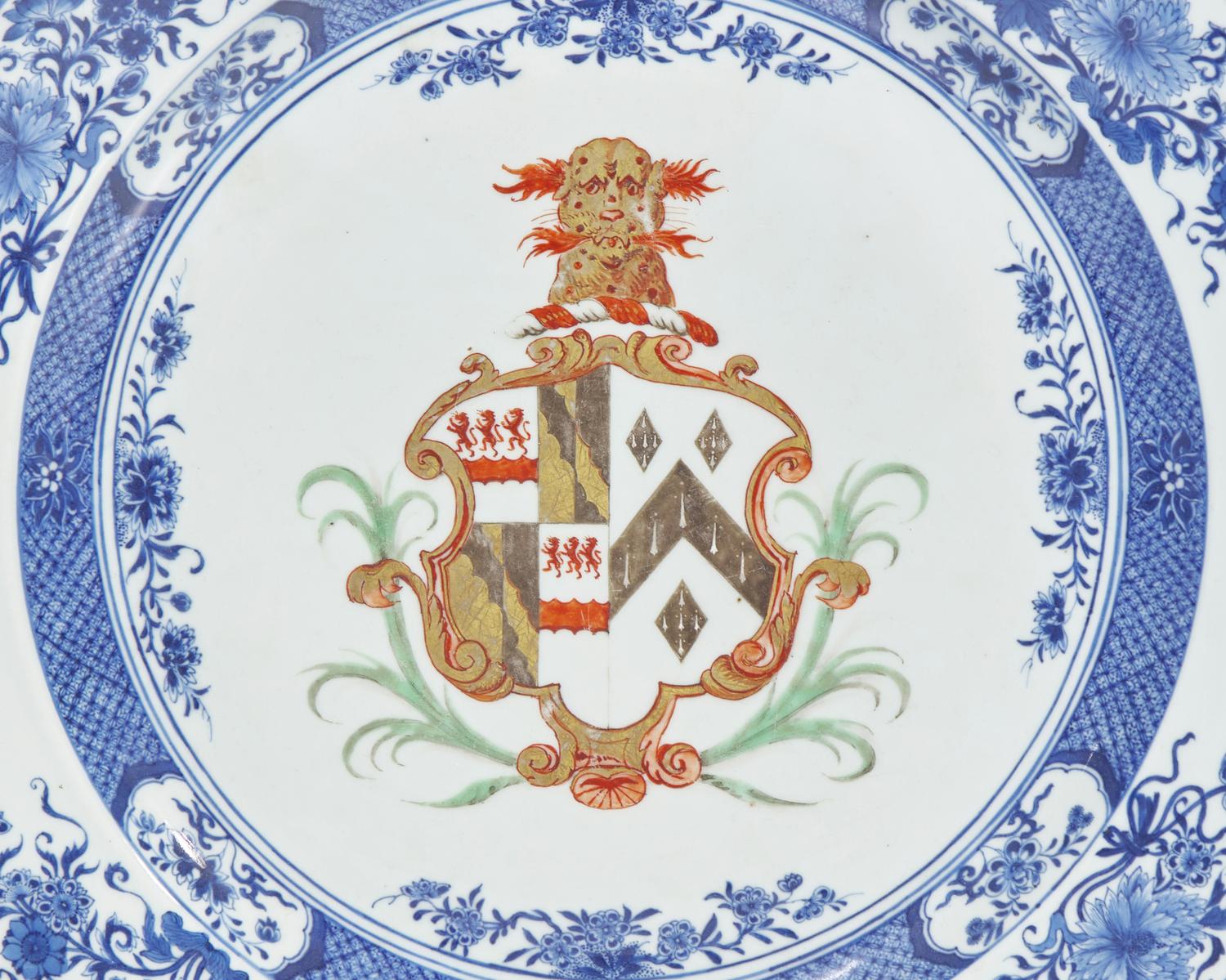 A Large Chinese Export Porcelain Charger Bearing The Arms of Spencer, Shaw, and Wright