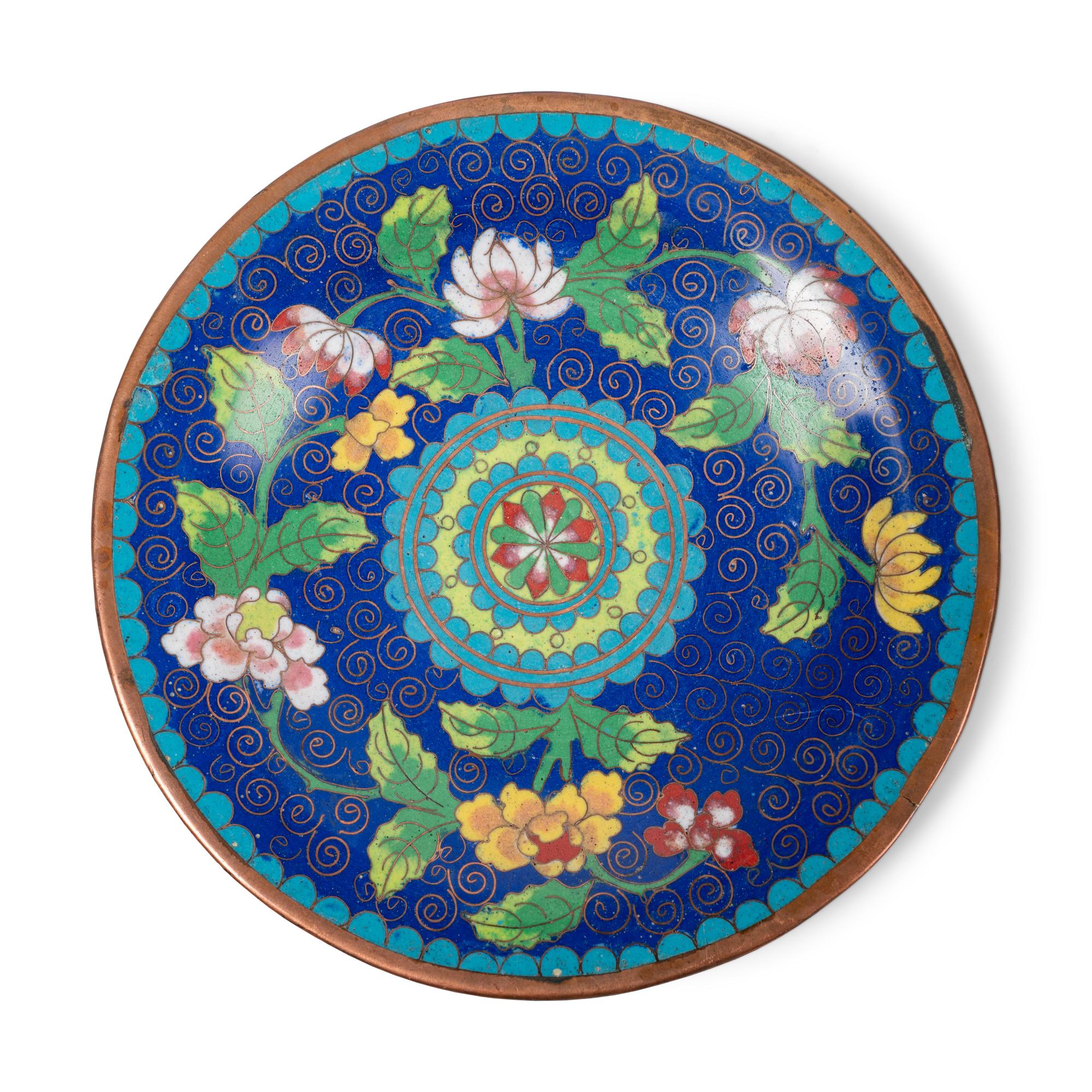 Six Chinese Blue Ground Cloisonné Enameled Vessels