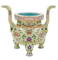 A Lime-Green Ground Famille Rose Porcelain Incense Burner
