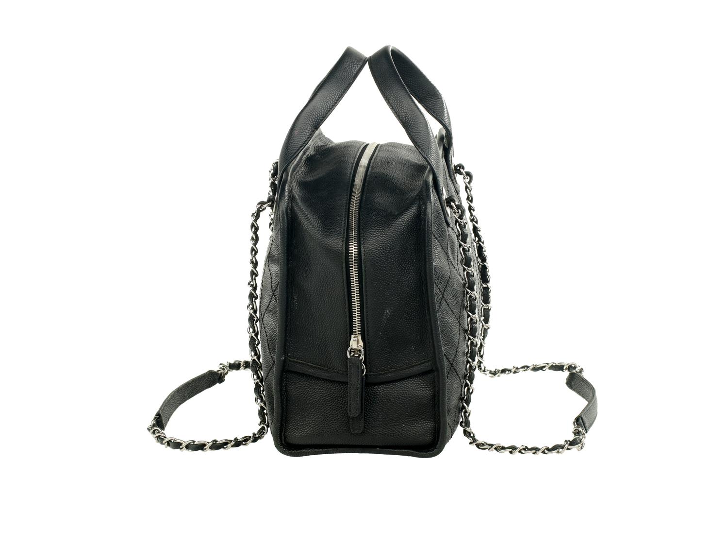 Chan el Deauville Small Tote in Quilted Caviar Leather