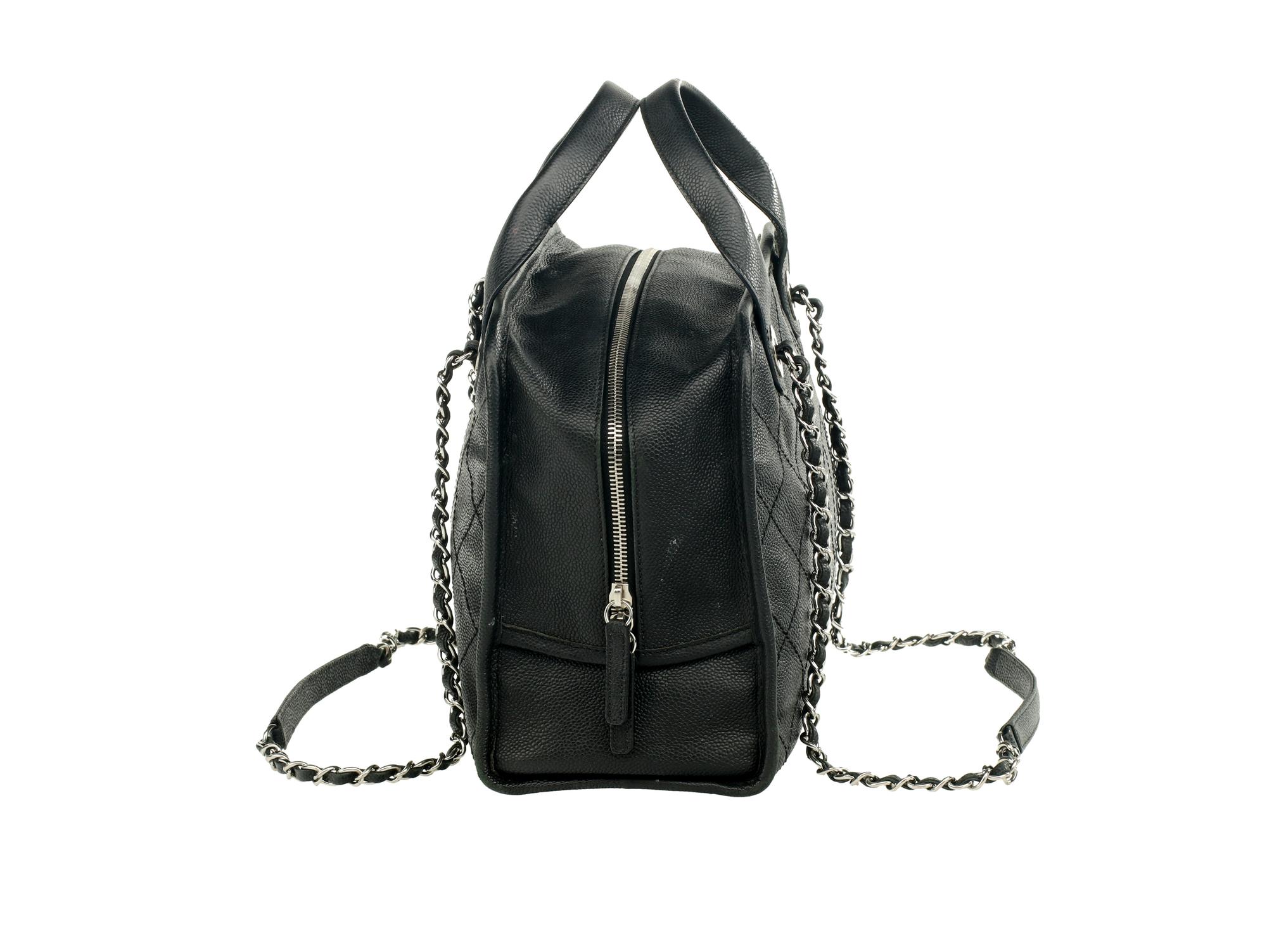 Chan el Deauville Small Tote in Quilted Caviar Leather