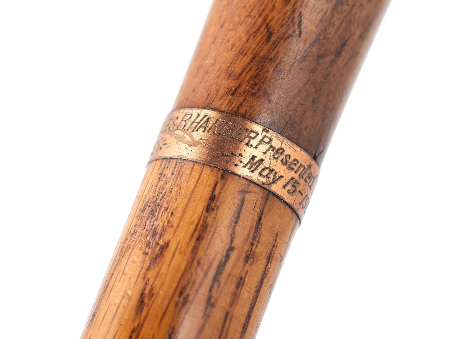 [MILITARIA - NAVY]. Walking stick presented to Joseph Rudolph by Captain Giles B. Harber.