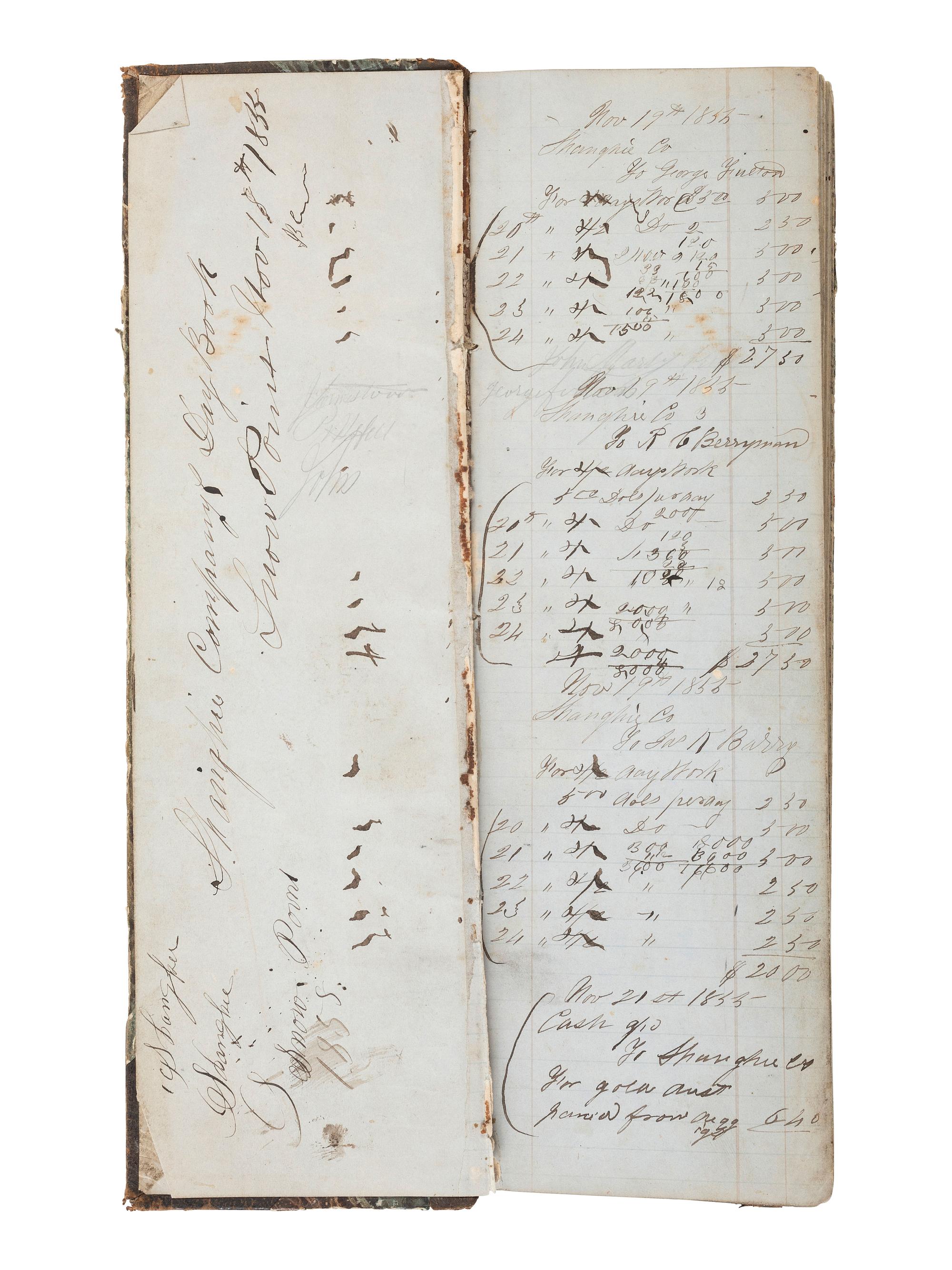 America in Manuscript [CALIFORNIA GOLD RUSH]. Shanghai Company Day Book. Snow Point, [Nevada County, California], ca 1855-1870s.