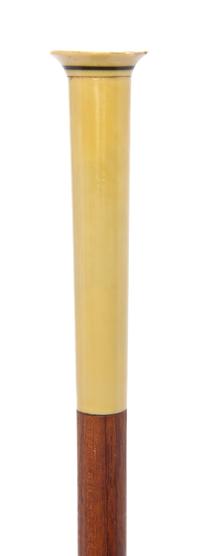A French Art Deco Ivory Handled Walking Stick, Length of handle 4 1/2 x length overall 36 inches.